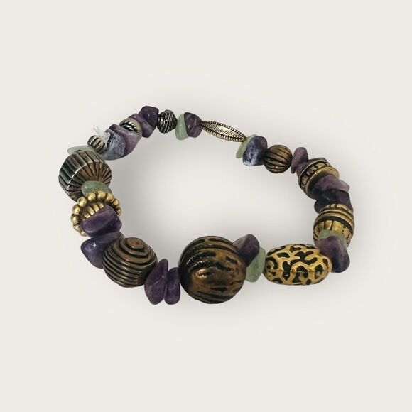 Beaded bracelet stretchy amethyst chips - Picture 3 of 4